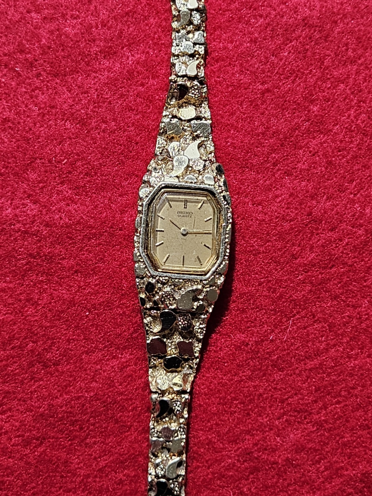 Vintage Seiko Quartz 14K Solid Gold Nugget Bracelet Watch 7” 1970’s
