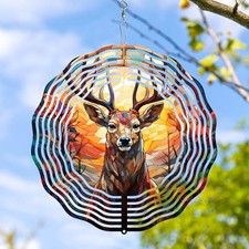Wind Spinner 3D Frosted Deers Head Wind Spinner Hanging for Yard and Deer Head