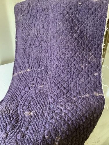 Antique French Quilt Fragment 19th Century Rustic Primitive Rare Purples 2 Sides - Picture 8 of 11