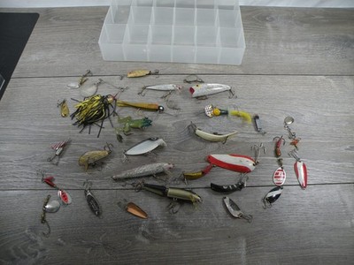 Vintage Fishing Lure Lot Mixed Hard Soft Baits Spoons Spinners Tackle Box