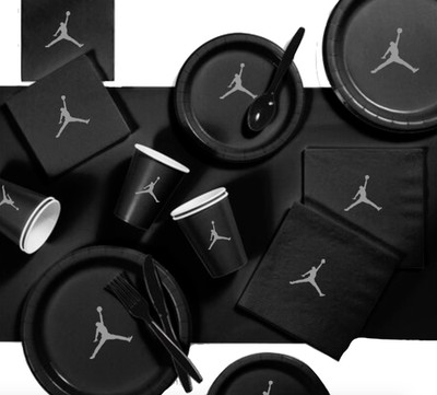 Custom shoe Paper Party Plates Set, Black, 60 Count, Basketball Theme, Jumpman