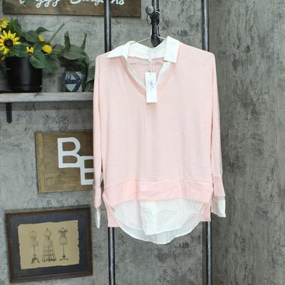 Ny Collection Womens Petite Long Sleeve Two-Fer Top PHFB1702 PL