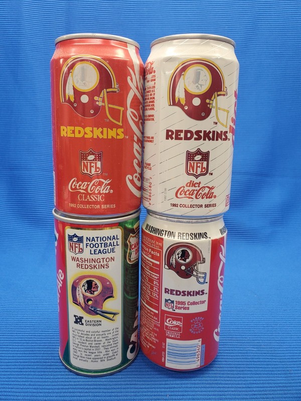 Lot of 4 - Vintage Coca-Cola, Canada Dry WASHINGTON REDSKINS - 12oz Soda Cans