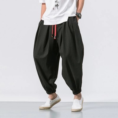 New Oversized Men Harem Pants Loose Chinese Style Cotton and Linen Sweatpants