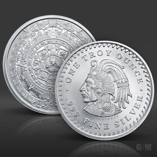 1 oz Aztec Calendar Silver Round .999 fine Silver Bullion 1 Troy Ounce No Cap