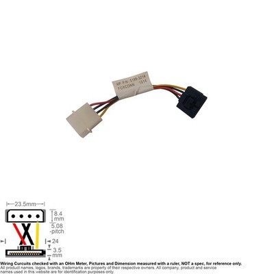 Cable Internal DC Power IDE Molex 4-Pin Male SATA 15-Pin Female 5'' HP 5188-3214