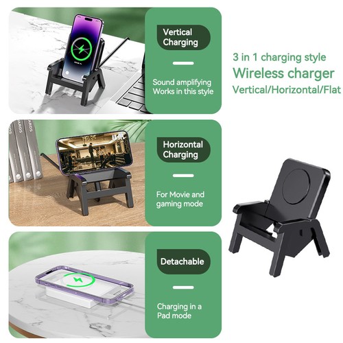 Support de Charge Sans Fil Téléphone Portable Support de Chargeur Haute Qualité Support Mini Chaise - Photo 9 sur 12