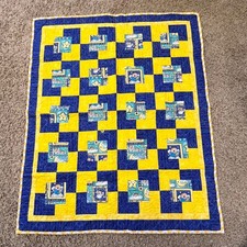 Baby Quilt Yellow Blue Moon Stars Angels Chevron Handmade Toddler Bedding