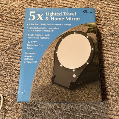 Floxite 5x Lighted Travel & Home Mirror FL-5LFM-B Distortion Free Folding Black