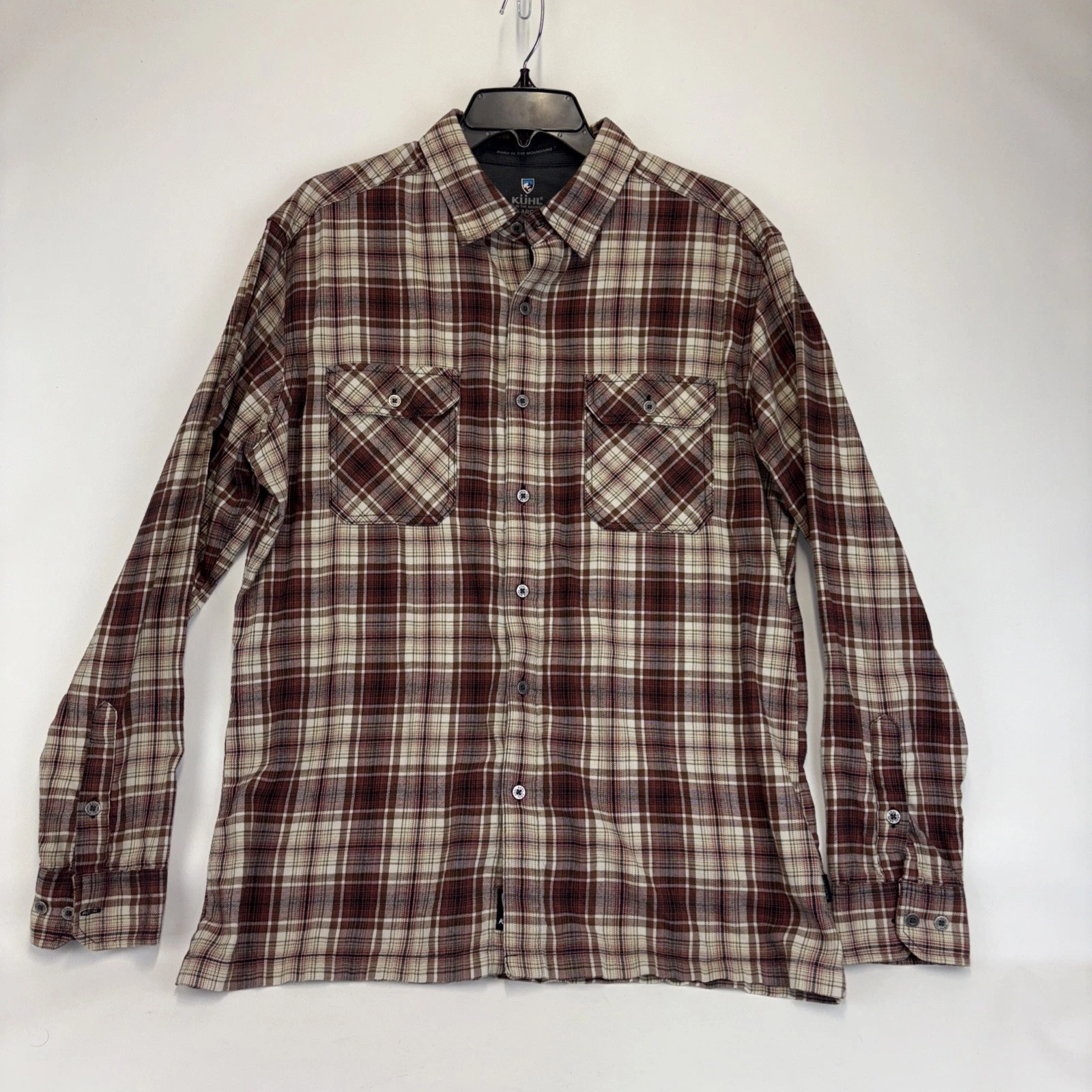 Kuhl Shatterd Shirt Men L Brown Plaid Fishing Flannel Outdoor Hiking Long Sleeve