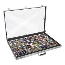Aluminum Glass Display Case for Cards, XL Large Table Top Display Case with L...