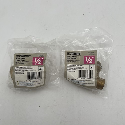 NEW!! 2 Pack Everbilt 1/2" Solder Swing Check Valve - Brass Sweat - 101-503EB