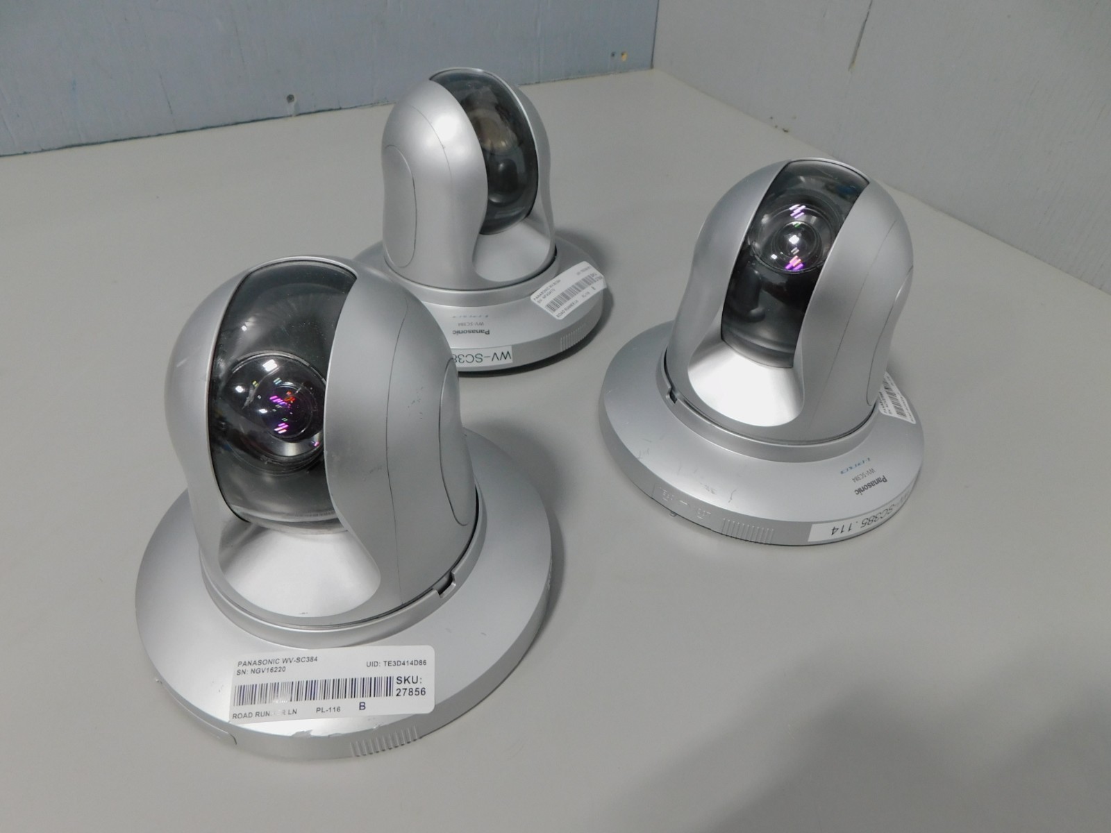 3x Panasonic WV-SC384 IP POE/12v PTZ Ceiling Mount Security Cameras w/ Brackets