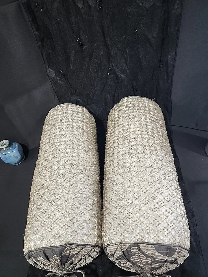 Luxury Beaded Bolster Accent Pillows - Image 3 of 4