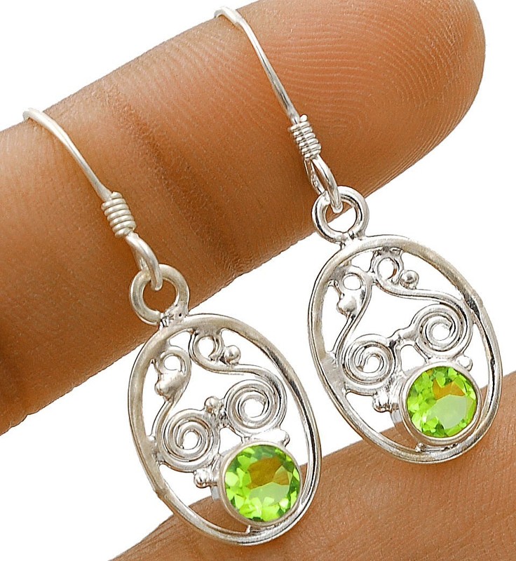 Natural Peridot 925 Solid Sterling Silver Earrings Jewelry 1 1/4'' Long @14-9