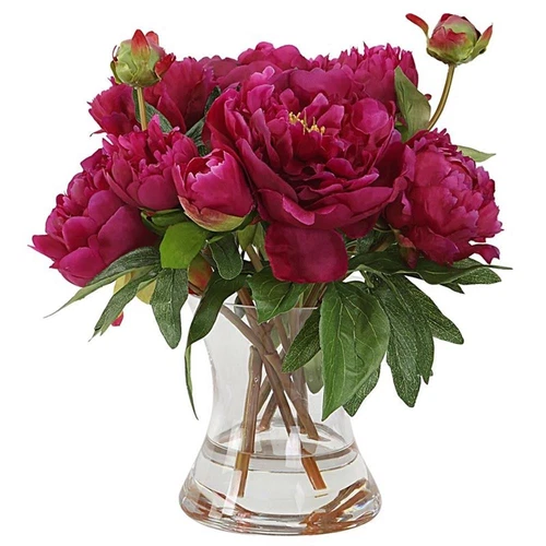 Uttermost Prima Peony Plastic Bouquet with Glass Vase in Pink/Clear - Picture 1 of 5