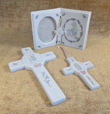 VTG Precious Moments Lot "Jesus Loves Me"  Mini Cross  Picture Frame Porcelain