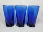 Set of 3 Vintage Anchor Hocking Sybil Cobalt Blue Tumbler Glasses 15.5 oz ea