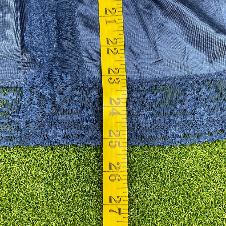 Lencería de noche azul Ashley Taylor vintage ribete de encaje abertura media falda sin cordones talla M Foto 3 de 4