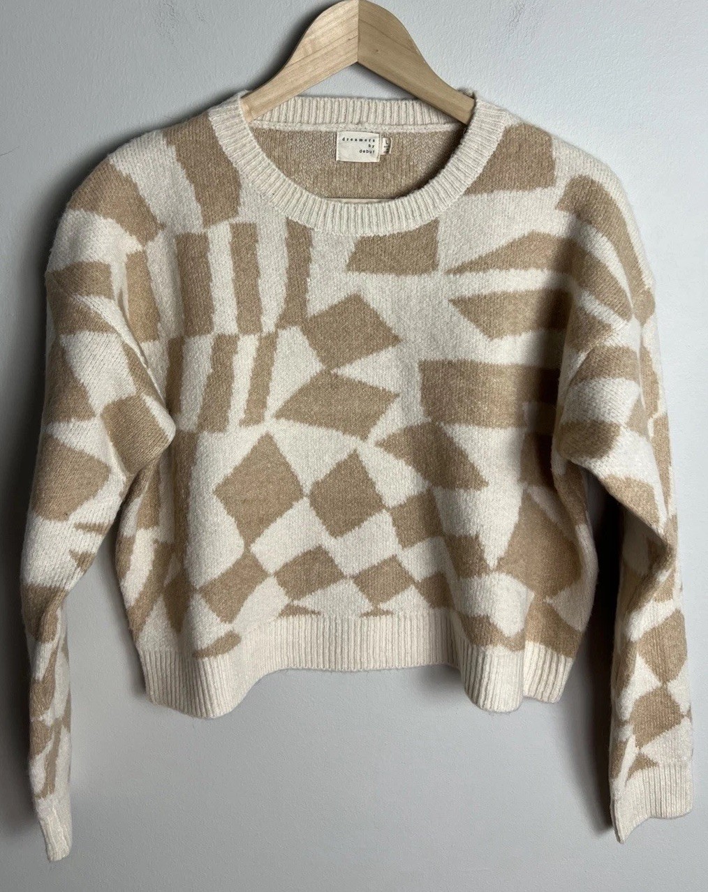 Dreamers By Debut Beige Geometric Pattern Crop Sw… - image 1