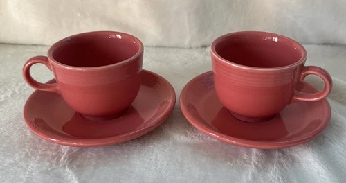Homer Laughlin Fiestaware Flamingo Tea Cup/Saucer, Retired Color, set of 2