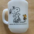 Vintage Fire King Peanuts Snoopy & Woodstock Milk Glass Coffee Mug 1965