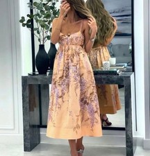 Zimmermann Rosa Bralette Midi Dress Size 3 AU 14 US 10 Lilac Wisteria Floral