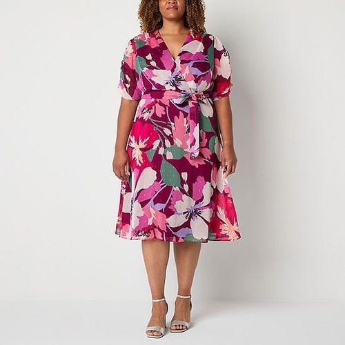Liz Claiborne Women's Plus Size NWT Faux Wrap Shimmer Midi Dress
