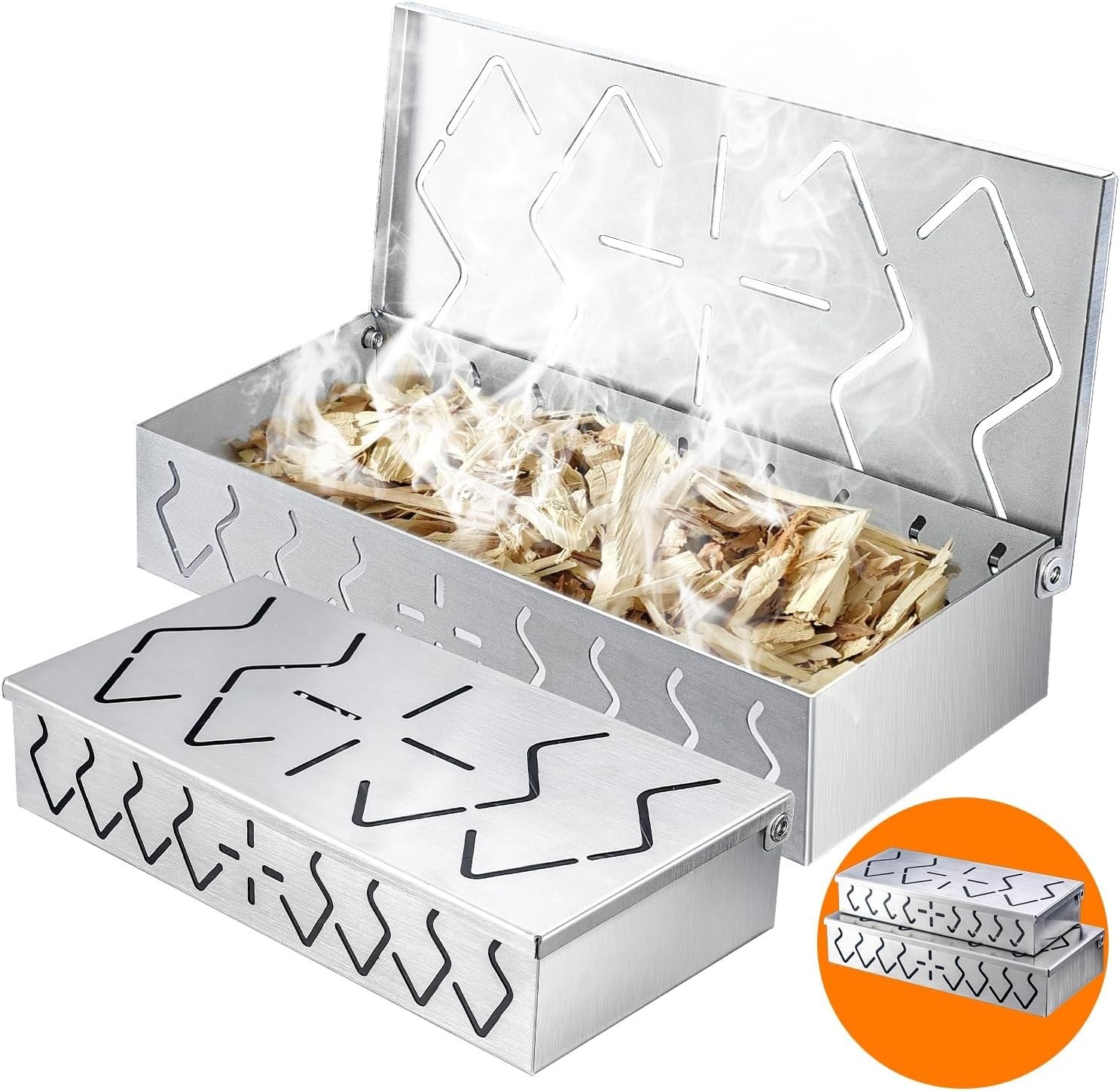 Pariplus Smoker Box for Gas Grill, 2-Pack Stainless Steel Wo
