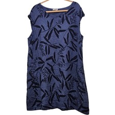 Lungo LArno Women's Blue Floral Linen Tunic Dress 2X Lagenlook Loose Fit Italy