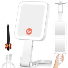 GOMIPURU Magnifying Travel Mirror with Light 30X/1X Double-Sided Magnifying M...