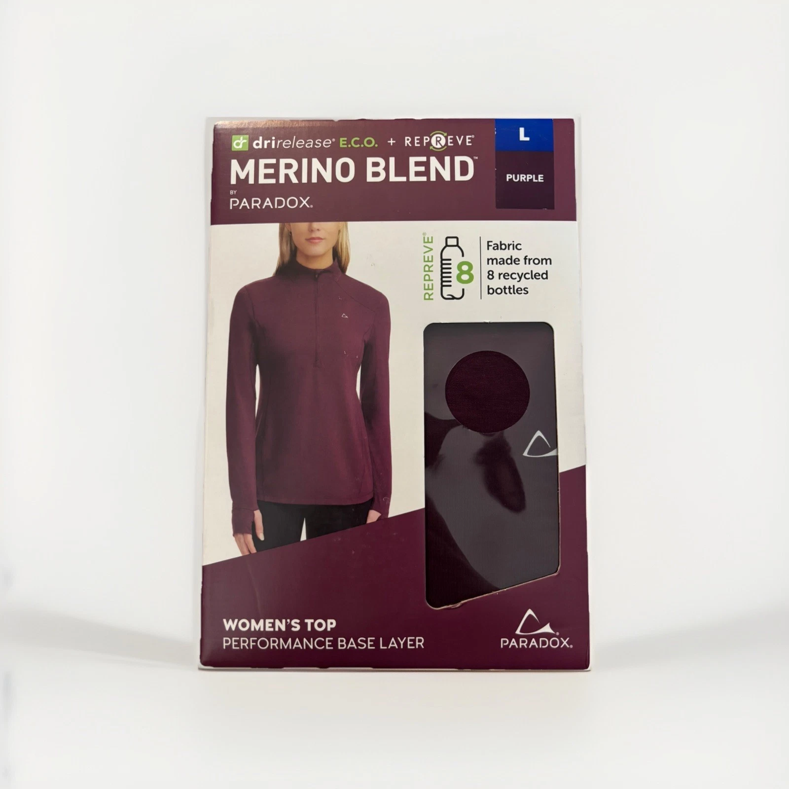 Paradox Women's Purple 1/4 Zip Merino Wool Blend Base Layer Top Size L Large