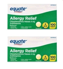 Equate Allergy Relief Medicine, Chlorpheniramine Tablets, 100 Count (Pack of 2)