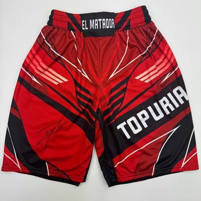 Autographed/Signed Ilia Topuria Black and Red UFC MMA Trunks