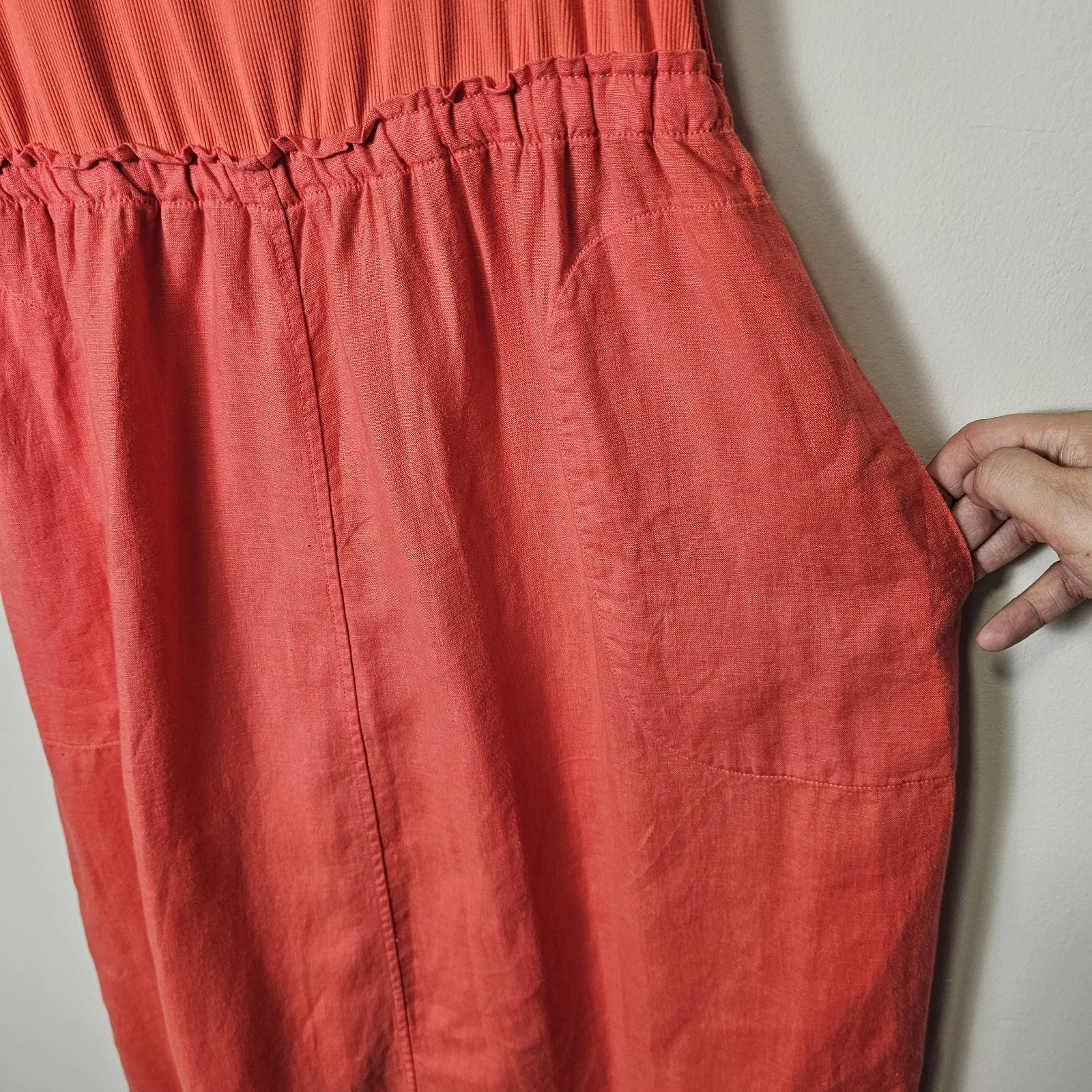 VETEMENTS Abito Athleta Large Baja Midi Lino Racer Schiena Senza Maniche Rosa Corallo Activewear