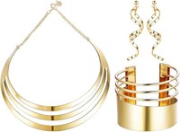 Schmuckset 3 StüCk LäTzchen Choker Halskette Manschette ArmbäNder Ohrringe Damen