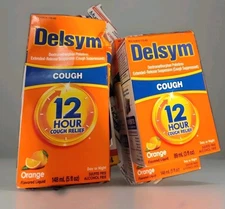2 5 OZ Delsym 12 Hour Cough & 1 3 OZ Suppressant Liquid ORANGE Exp 10/26 Box DAM