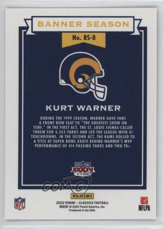 2022 Panini Classics Banner Season Silver Kurt Warner #BS-8 HOF - Image 2 of 2