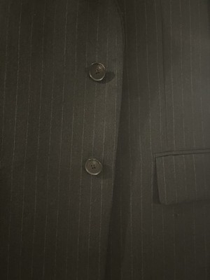 Auralee Men's Bluefaced Wool Charcoal Suit Jacket With Blue Pin