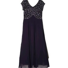 Jkara Purple Beaded Chiffon Formal Dress Size 8P Petite Evening Gown