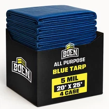 20 Ft. X 25 Ft. Blue Poly Tarp 4-Pack 5 Mil UV Water-Resistant General Purpose f