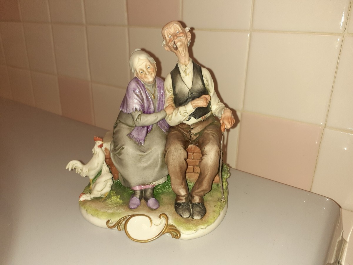 Giuseppe Cappe Italy Porcelain Elderly` Couple Sitting on the