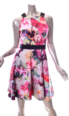 New TED BAKER Samra Floral Fit and Flare Halter Skater Dress Size