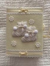 YellowWhite Baby Photo Album Holds 112 Photos 3X5 or 4X6 Appliqu  Booties Cover