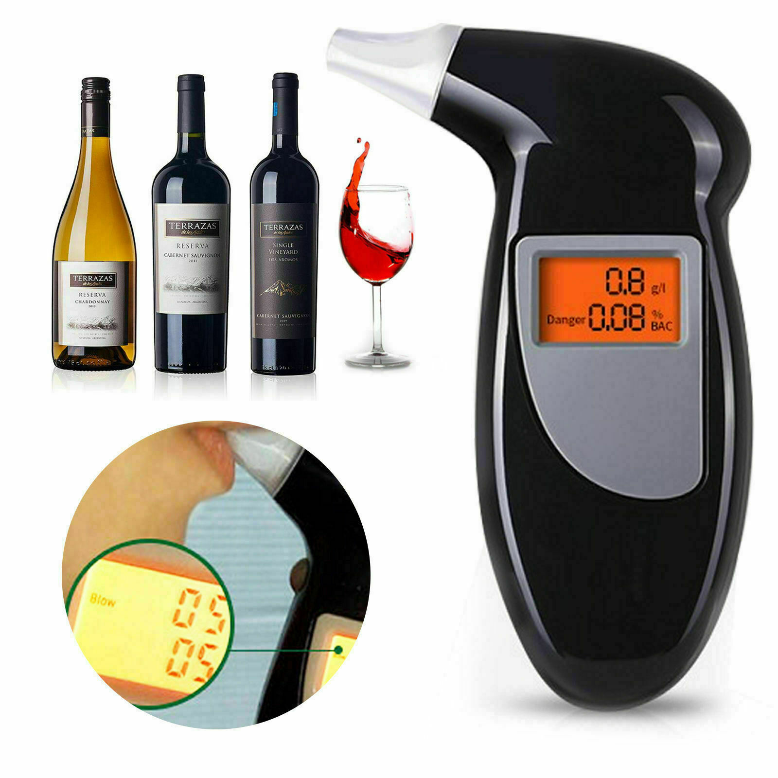 Digital LCD Police Breath Breathalyzer Test Alcohol Tester Analyzer  Detector NEW - Helia Beer Co