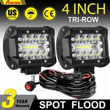 2PCS 4 Inch LED Work Light Bar Spot Flood Pods fit for Jeep ATV with Wire Kit