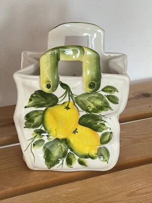BASSANO KERAMIK VASE TISCHVASE SCHÖNES ZITRONE MOTIV 18CM HOCH NEU - Bild 1 von 4