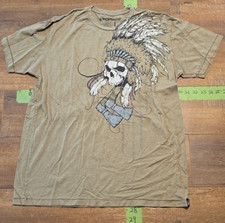 Forged Skull Chief Graphic T-Shirt Size Large Olive Green Made In USA