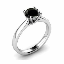 1.00CT Round Simulated Black Diamond Solitaire Engagement Ring White Gold Plated