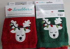 DISH CLOTHS SET OF 2..SOFT TERRY DISH CLOTH -TOUGH SCRUBBING.. RAINDEER